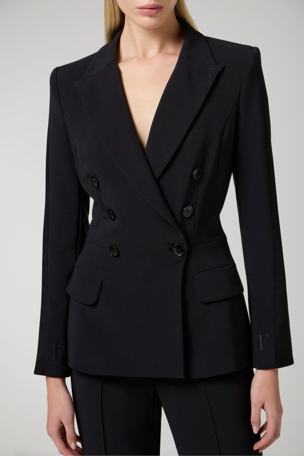 Elisabetta Franchi women's double-breasted crepe suit with satin bands