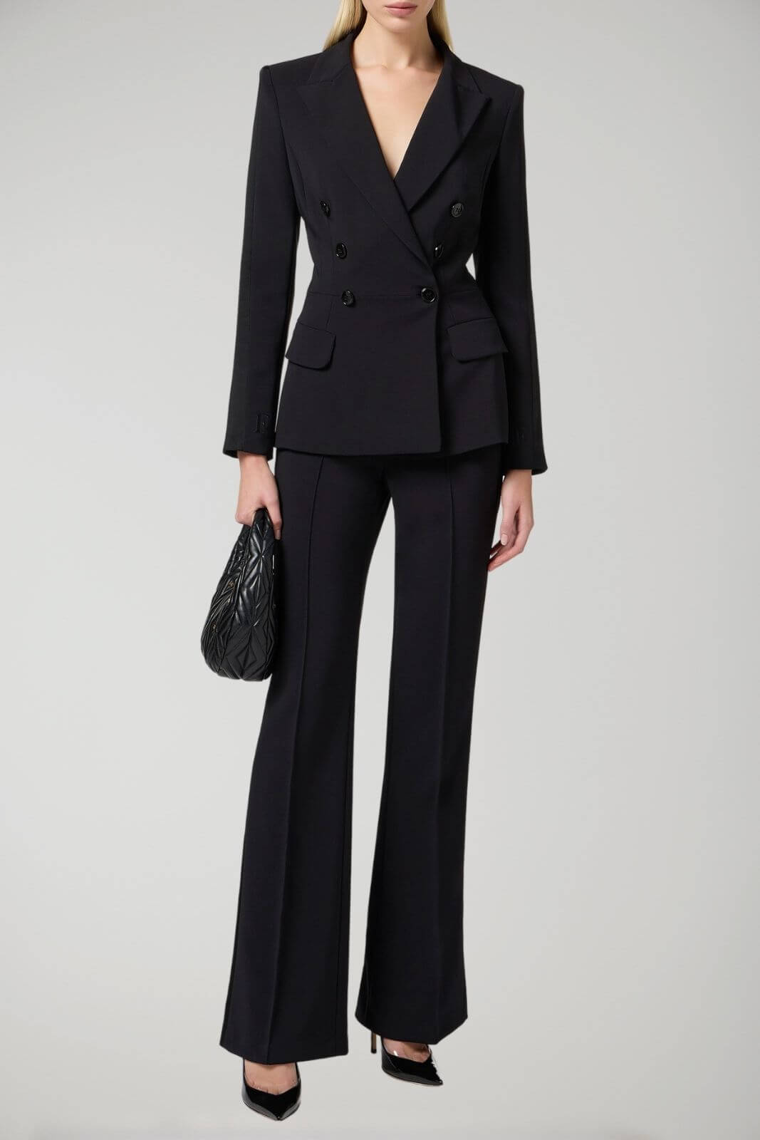 Elisabetta Franchi women's double-breasted crepe suit with satin bands