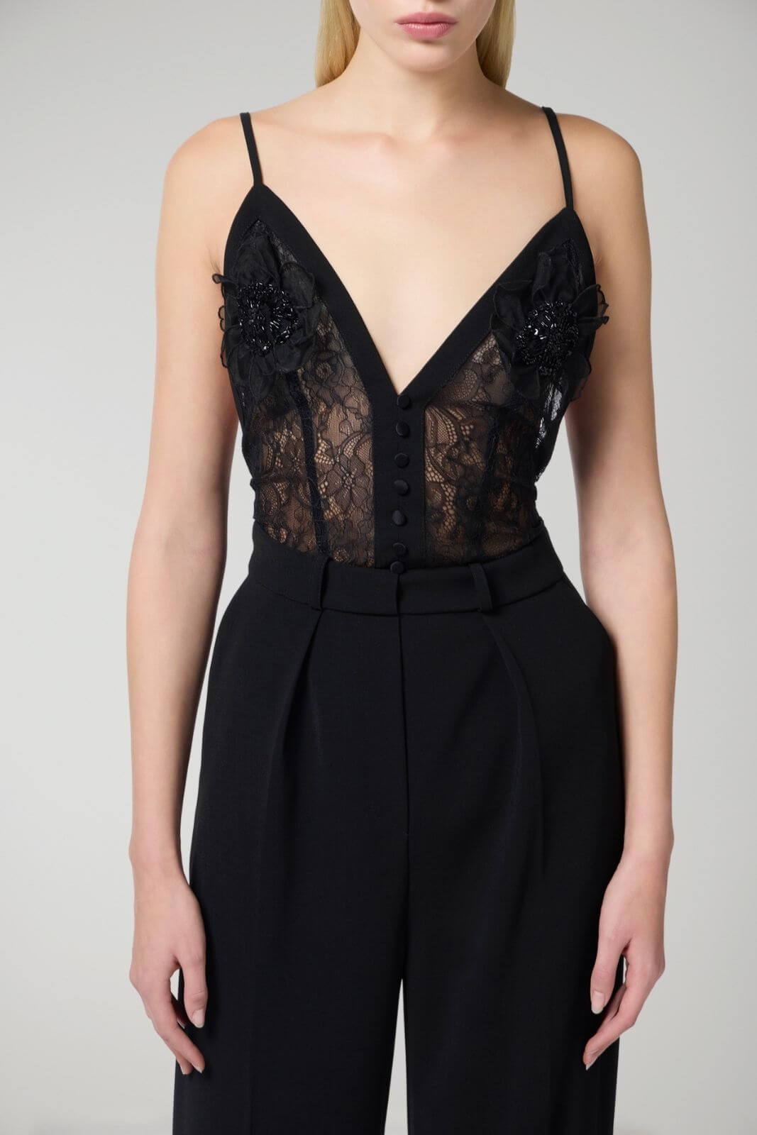 Elisabetta Franchi women's crepe jumpsuit with lace inserts