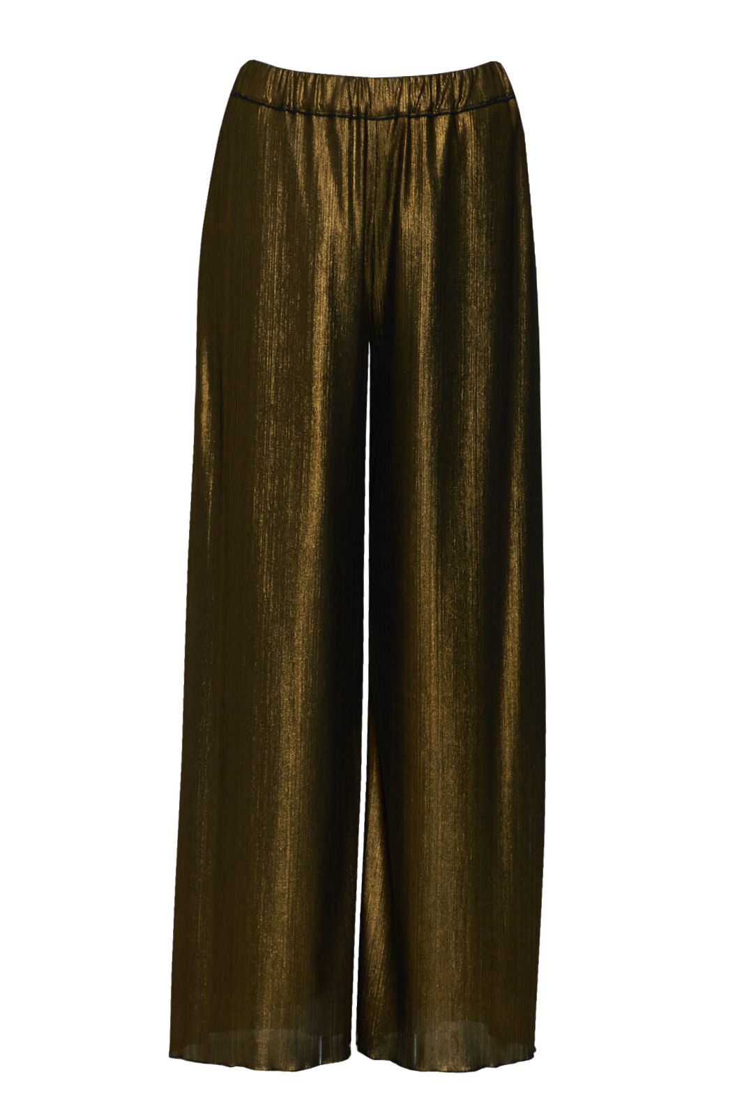 Tadashi Pantaloni a palazzo in lamé a vita alta, eleganza luminosa e moderna