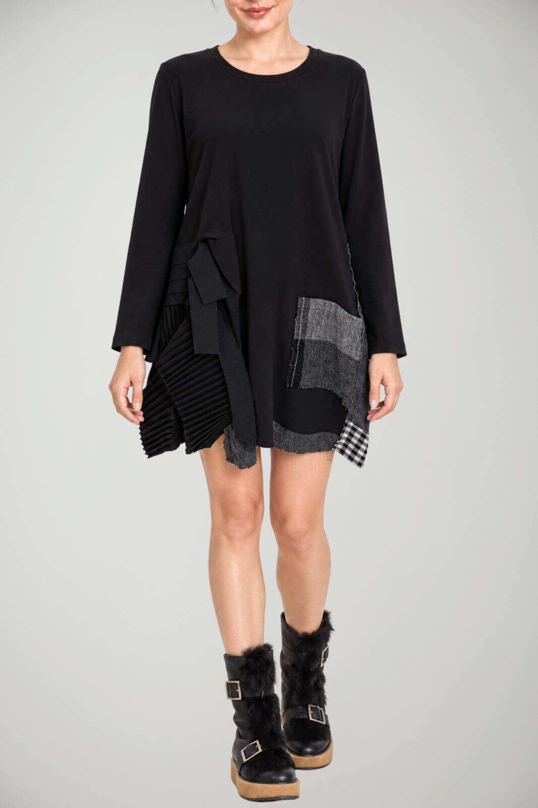 Tadashi Abito Donna Patchwork con Inserto Plissettato