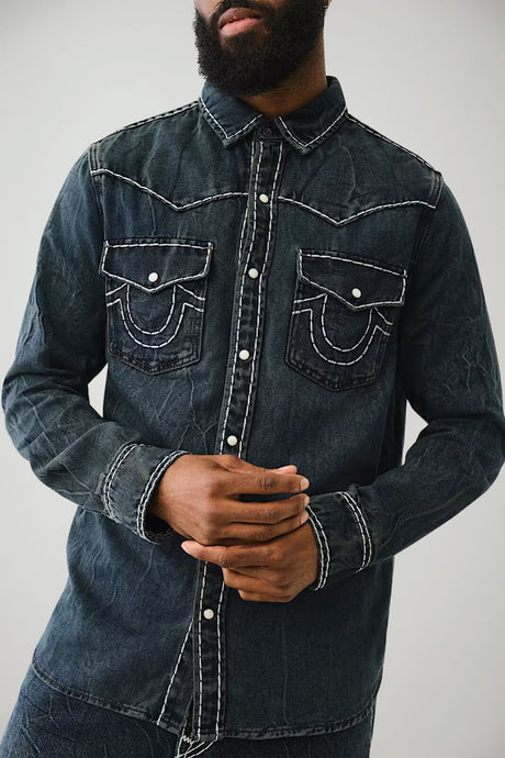 Overshirt da uomo True Religion in denim