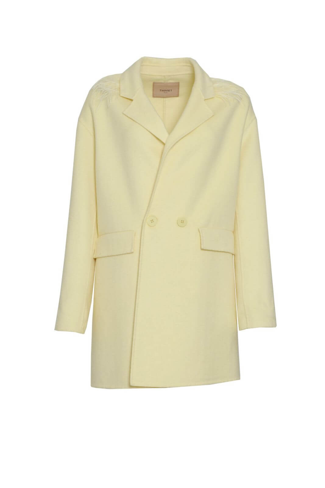 Twinset Cappotto donna doppiopetto con piume sul collo Fronte