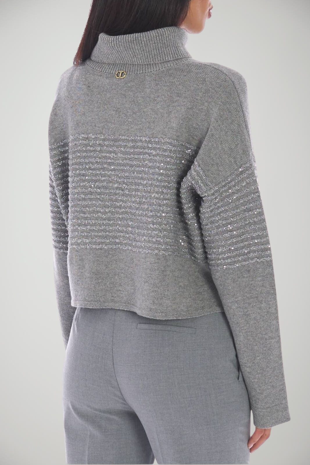 Dolcevita da donna Twinset cropped con paillettes