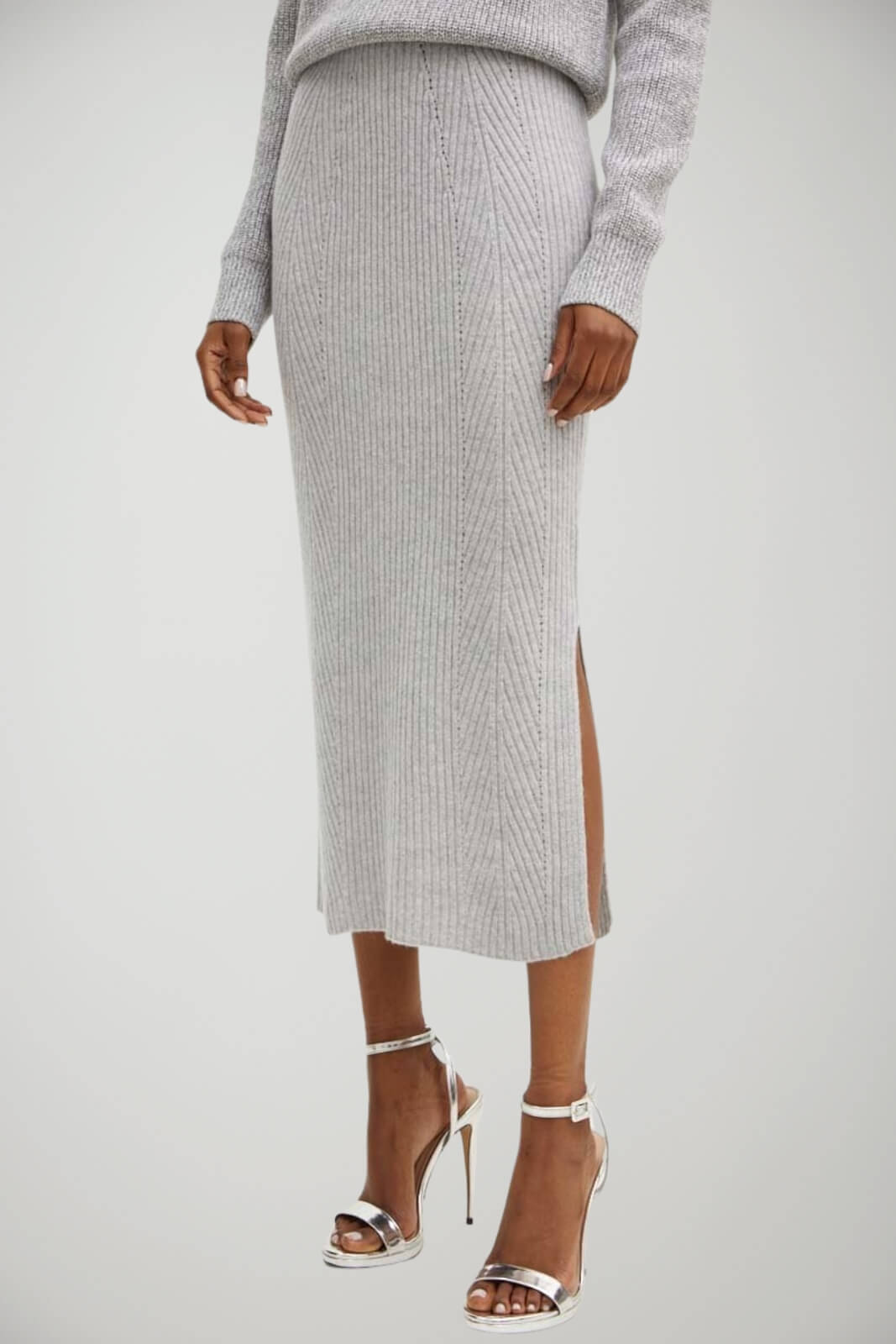 Gonna Twinset longuette in lana a coste con lurex e spacco laterale