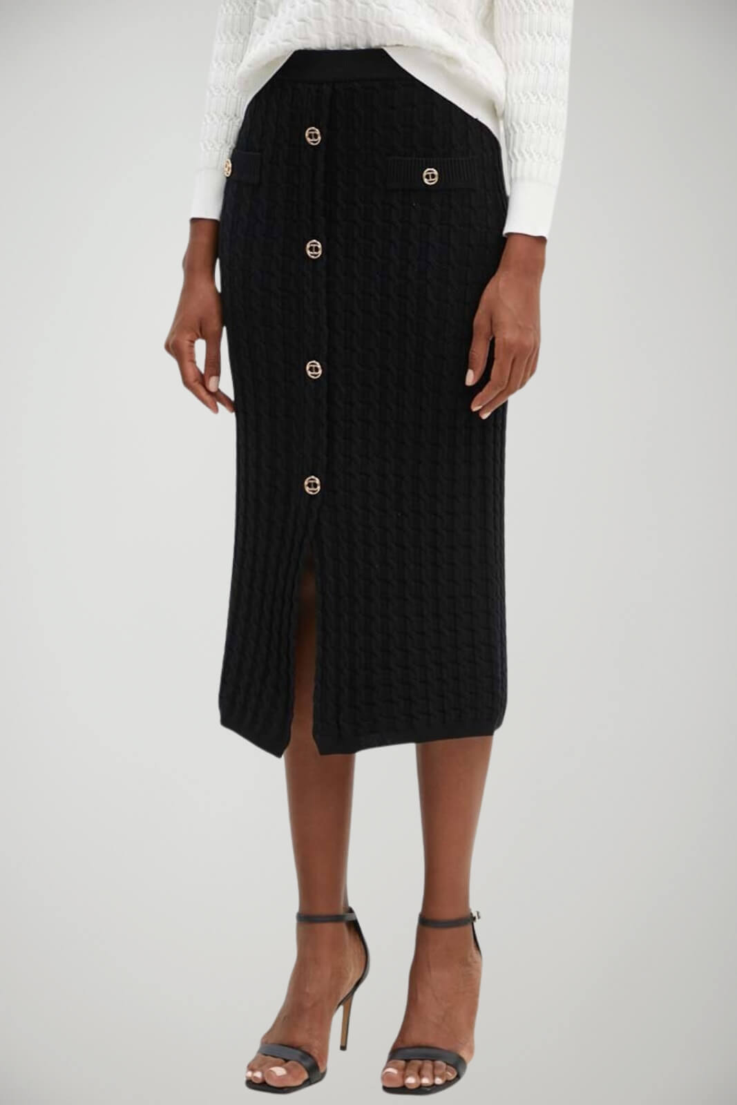 Longuette in maglia Twinset a trecce con bottoni finti