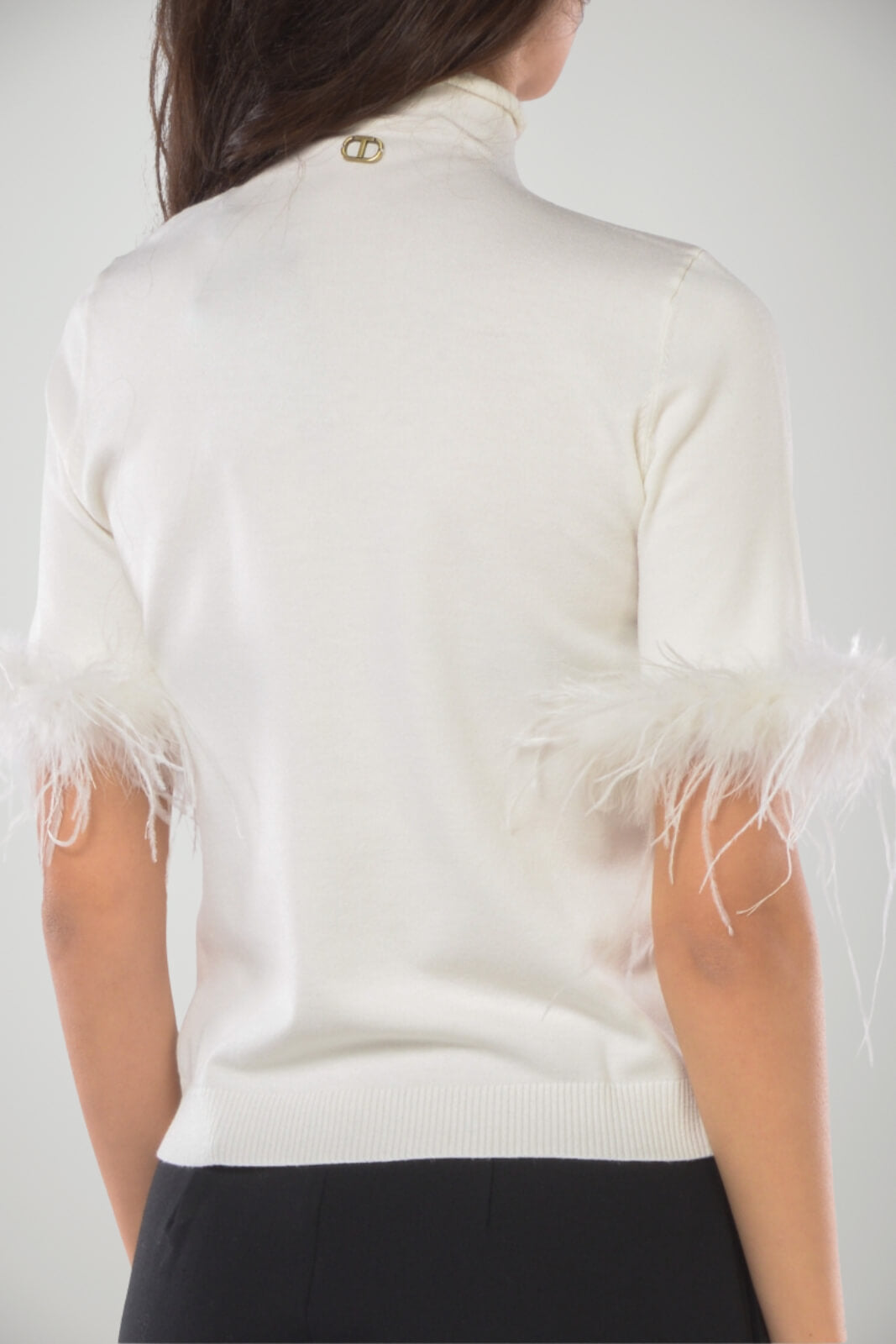 Lupetto da donna Twinset a maniche corte con piume rimovibili