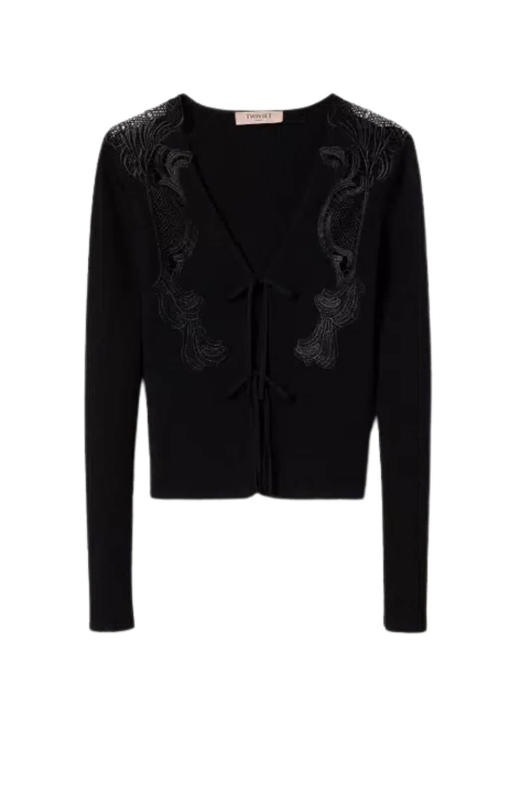 Cardigan da donna con laccetti e pizzo macrame