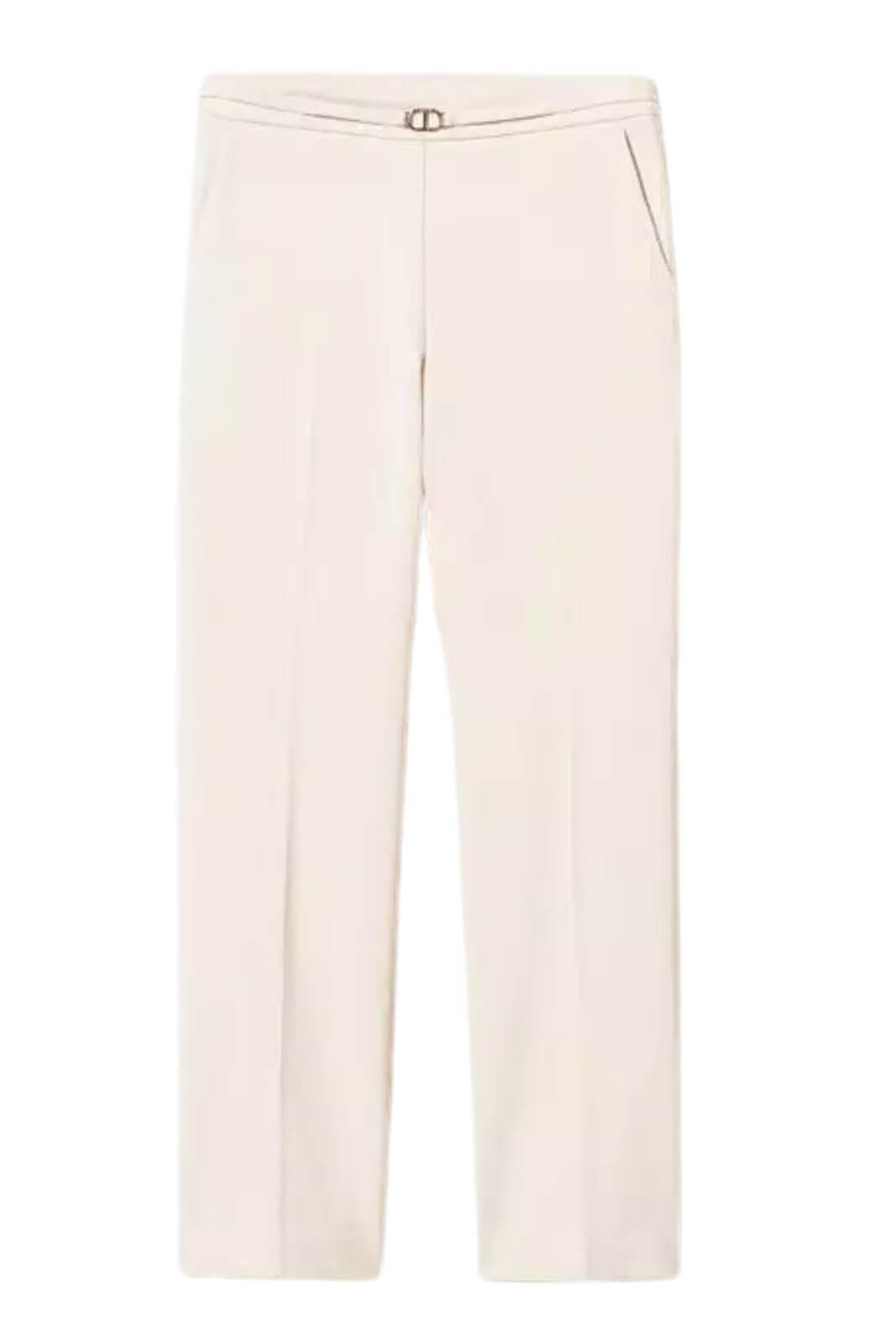 Pantalone donna Twinset Milano color burro, dettaglio logo Oval T Fronte