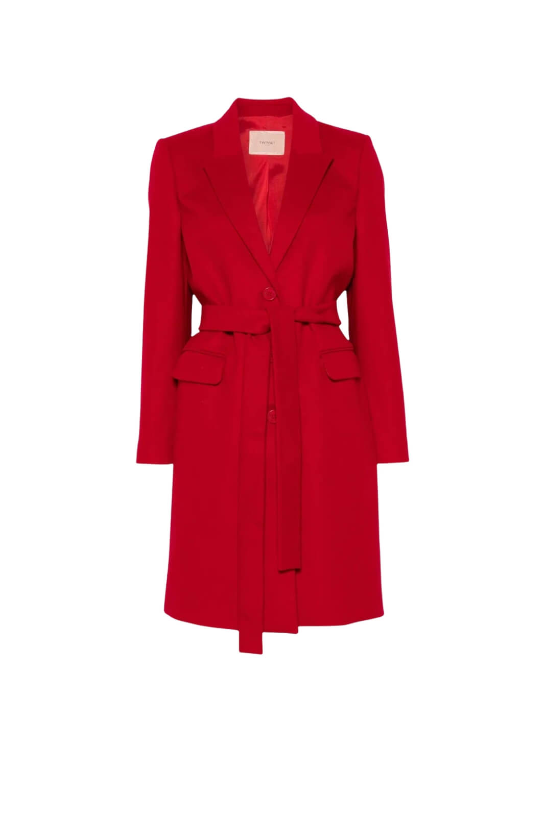 Cappotto Twinset in panno monopetto con cintura fronte