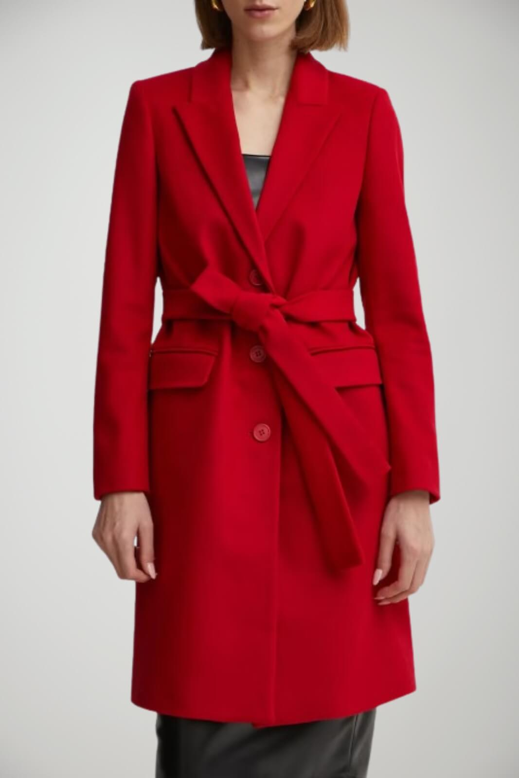 Cappotto Twinset in panno monopetto con cintura fronte 1