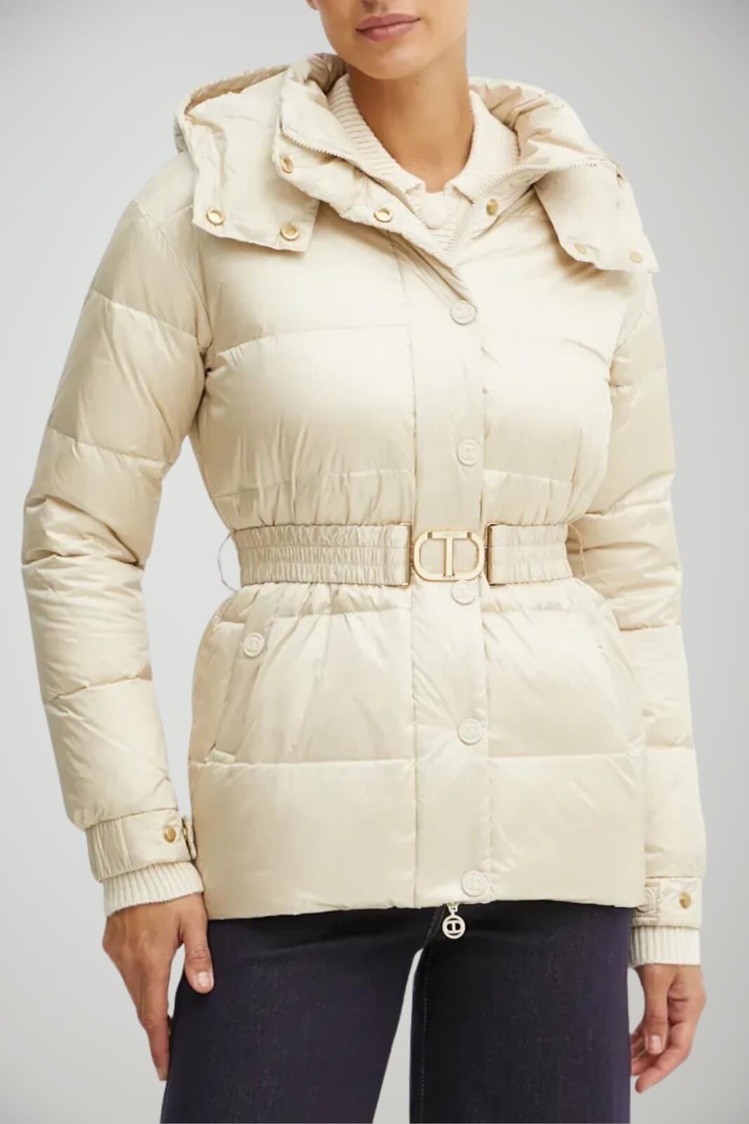 Piumino da donna Twinset con cappuccio e cintura fronte 1