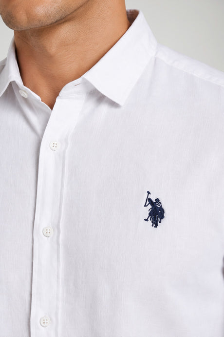 U.S. Polo Assn. Camicia Uomo in lino e cotone a maniche corte