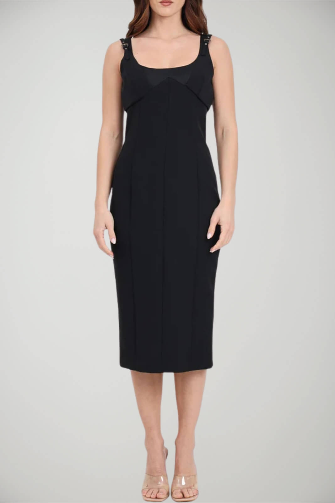 Abito donna Versace Jeans Couture smanicato con fibbie baroque fronte 1