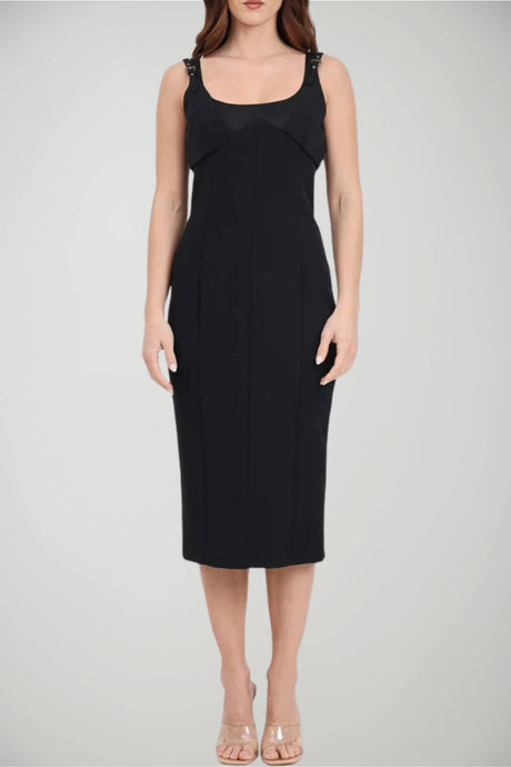 Abito donna Versace Jeans Couture smanicato con fibbie baroque fronte 1