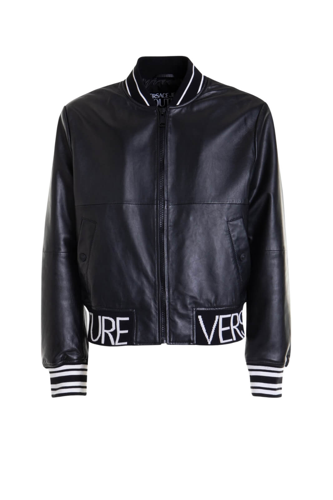 Bomber Versace Jeans Couture da uomo in pelle con inserti in maglia fronte