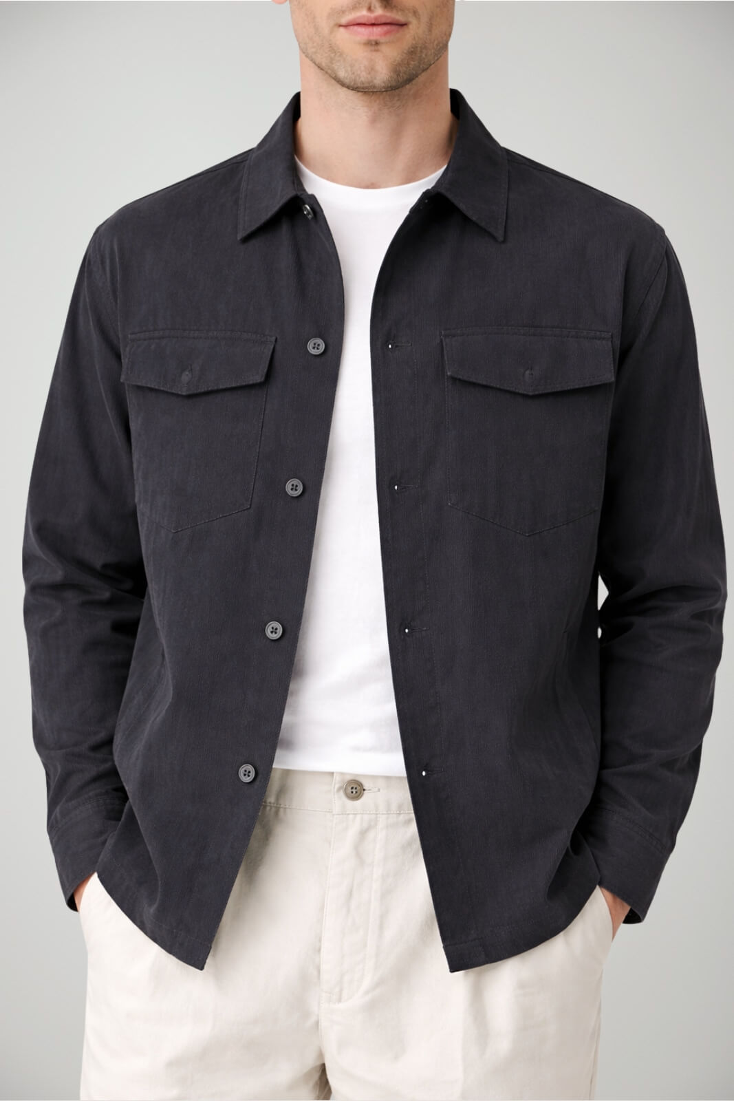 Overshirt da uomo White Sand in viscosa con bottoni