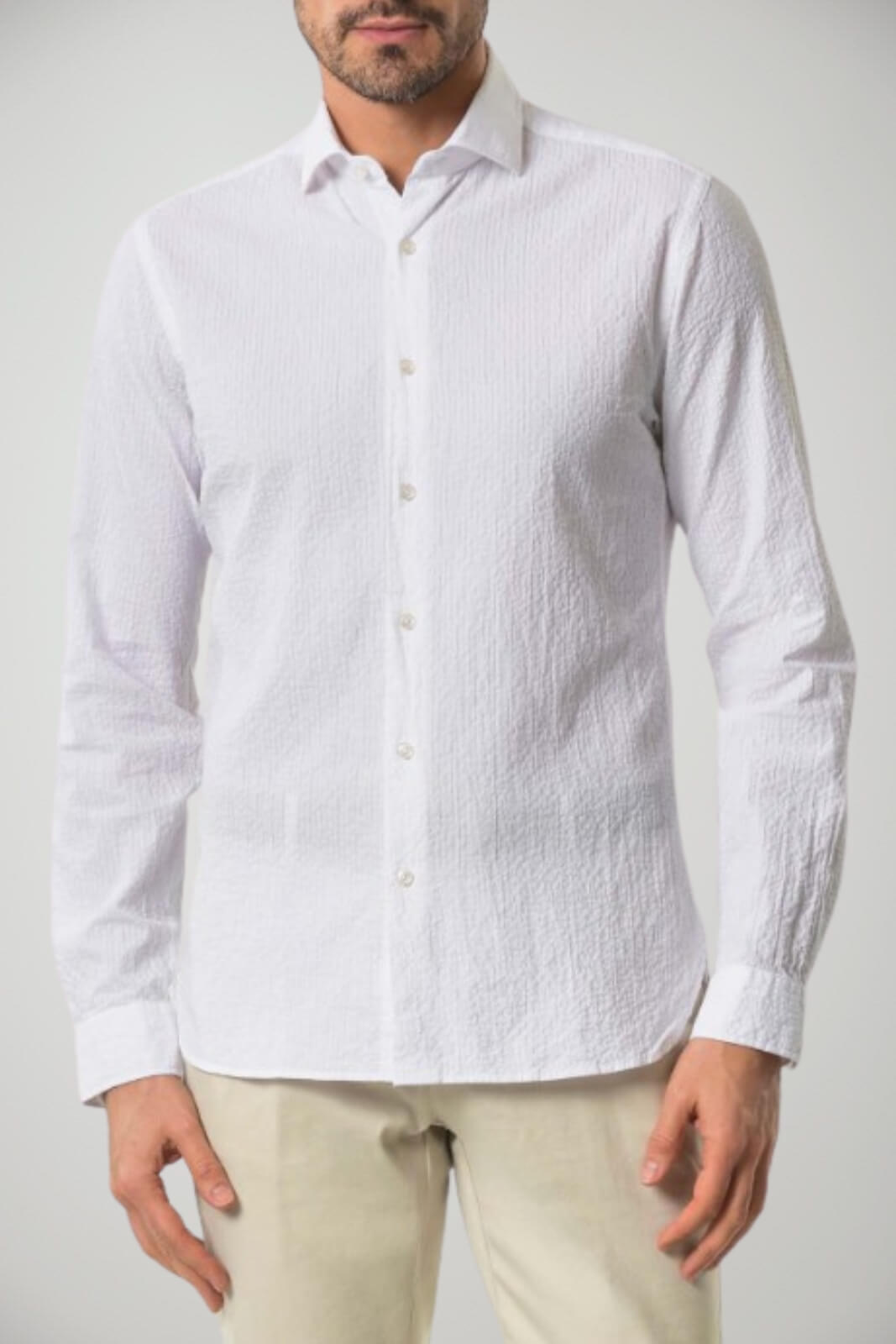 Camicia da uomo Xacus in seersucker bianco