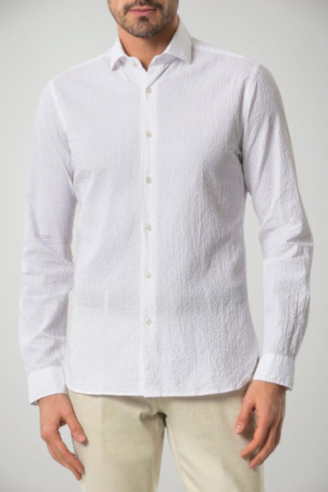 Camicia da uomo Xacus in seersucker bianco