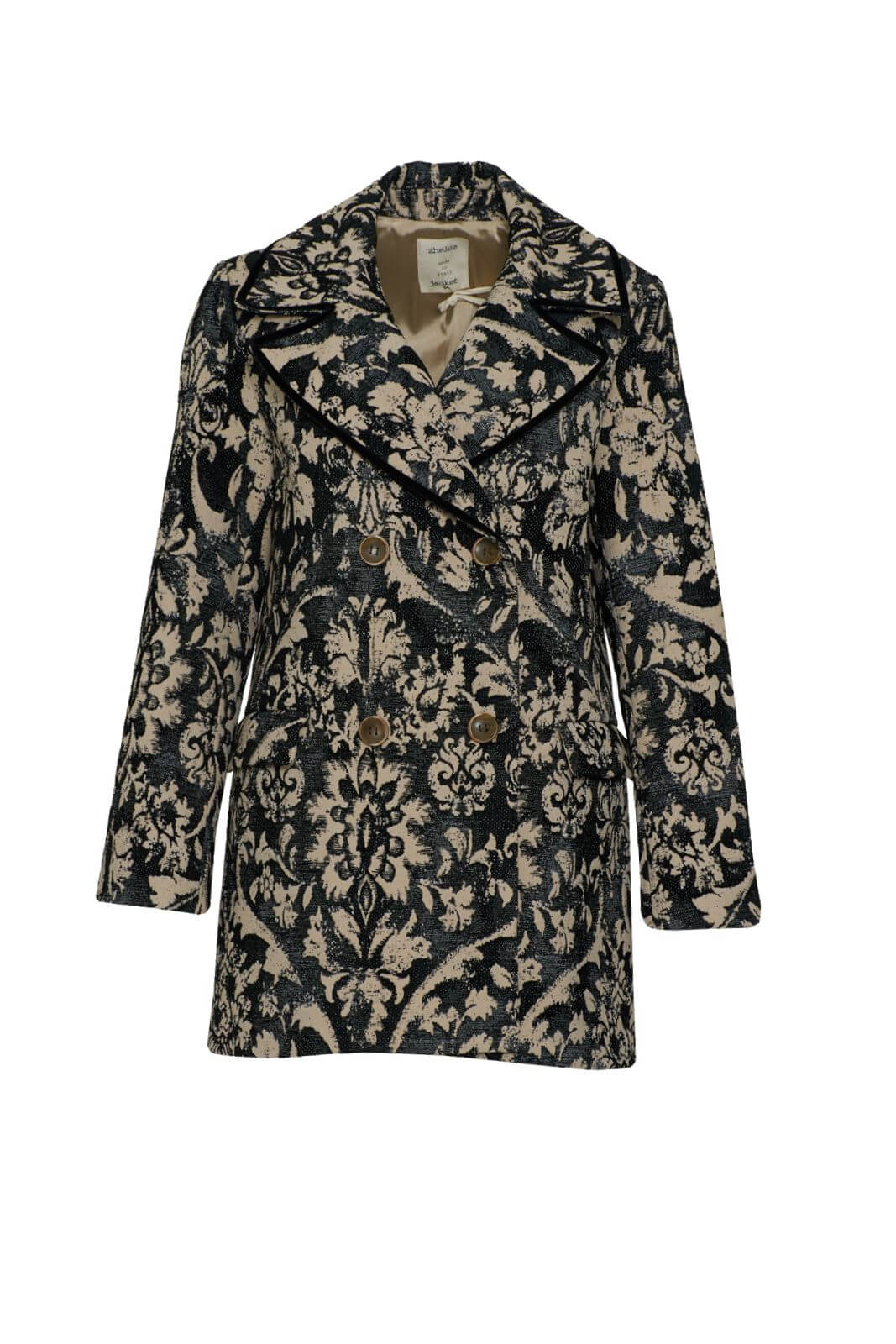 Cappotto Zhelda da donna doppiopetto in jacquard e velluto fronte