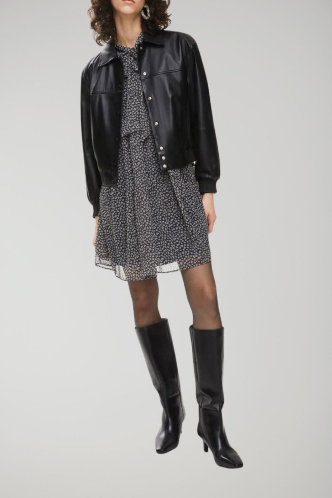 i blues bomber donna in nappa nero, collo rever, polsini, tasche a filo sui fianchi