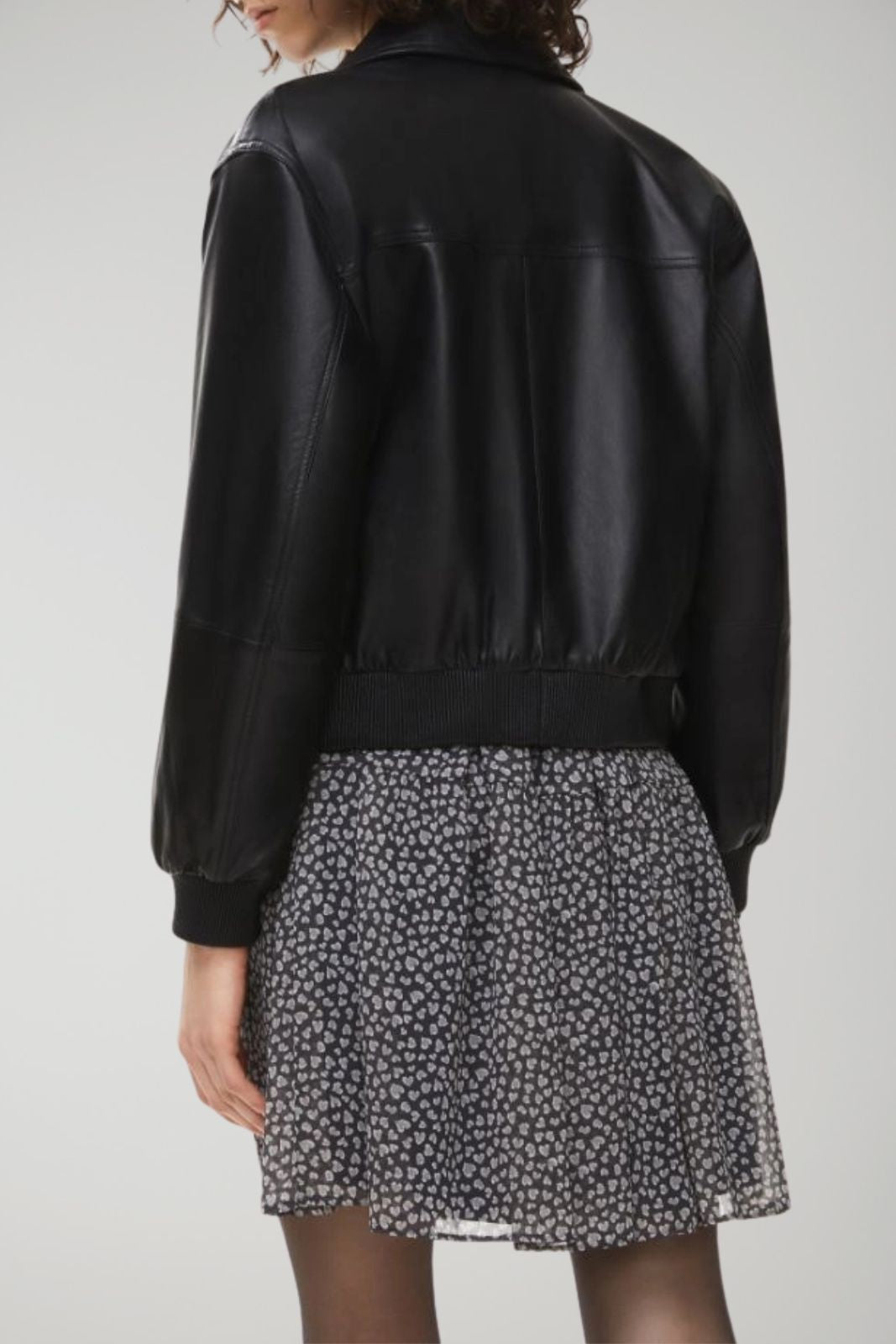 i blues bomber donna in nappa nero, collo rever, polsini, tasche a filo sui fianchi