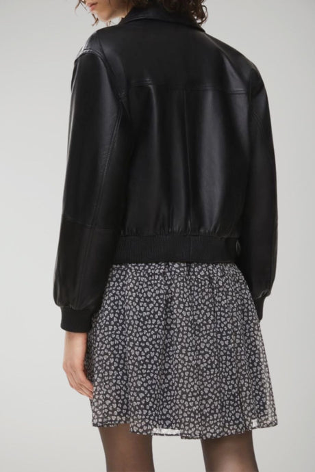 i blues bomber donna in nappa nero, collo rever, polsini, tasche a filo sui fianchi