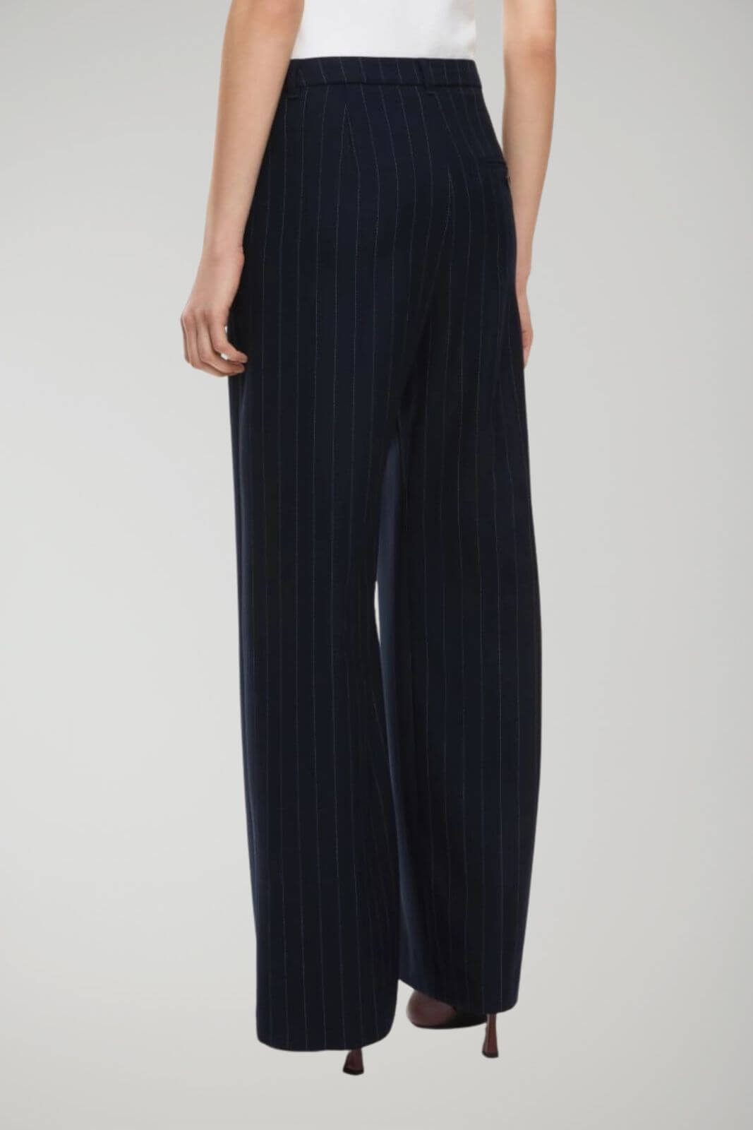 I Blues pantaloni donna gessati vita alta, wide leg, passanti in vita, tasche francesi sui fianchi