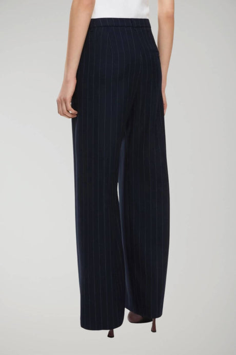 I Blues pantaloni donna gessati vita alta, wide leg, passanti in vita, tasche francesi sui fianchi