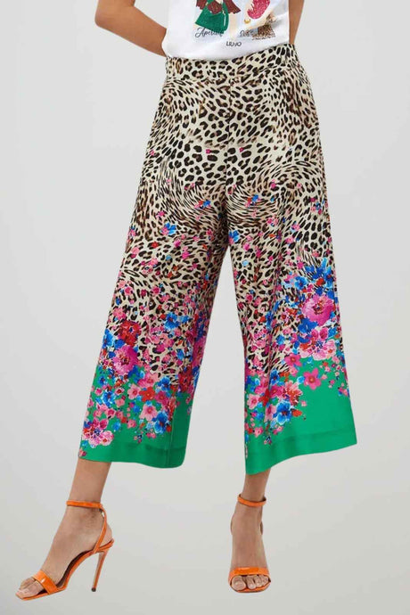 Liu Jo Pantalone Donna Crop con Stampa Animalier e Floreale