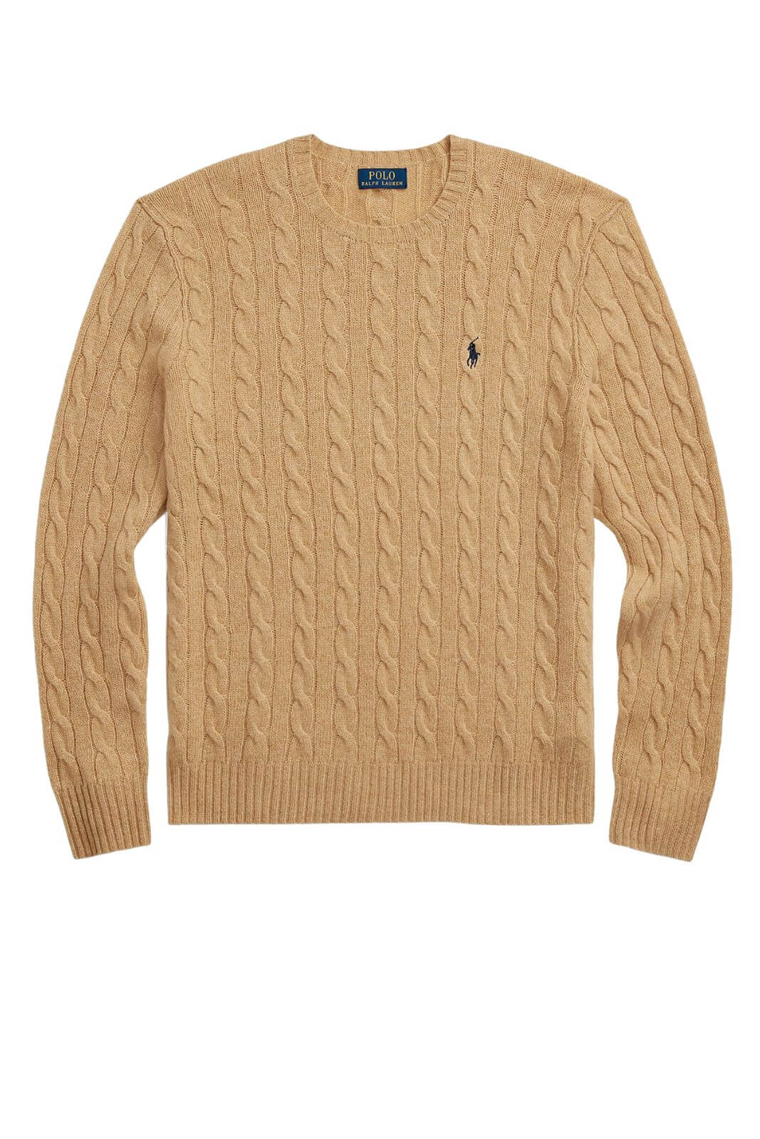 Maglia uomo firmata Polo Ralph Lauren in lana e cashmere con lavorazione a trecce, Logo Pony sul petto.