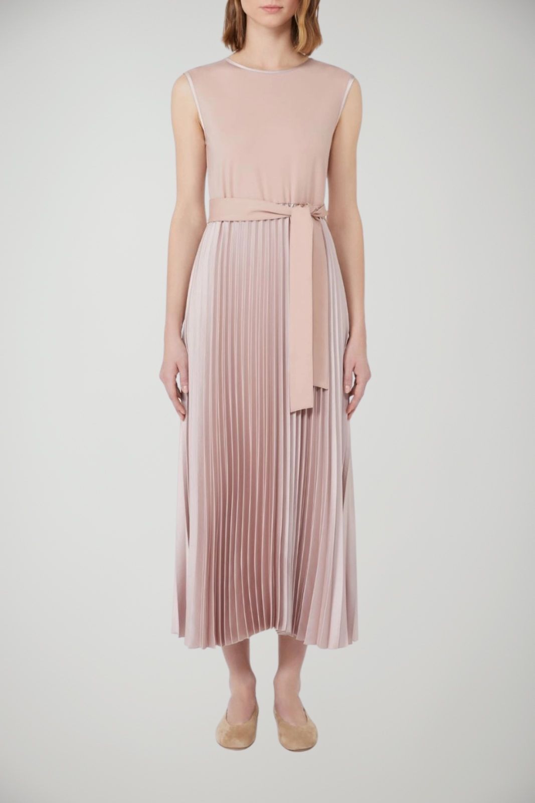 Weekend MaxMara Abito donna color cipria gonna a pieghe cintura in vita