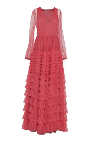 Twinset Women's Long Tulle Dress with Ruffles