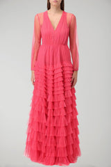 Twinset Women's Long Tulle Dress with Ruffles