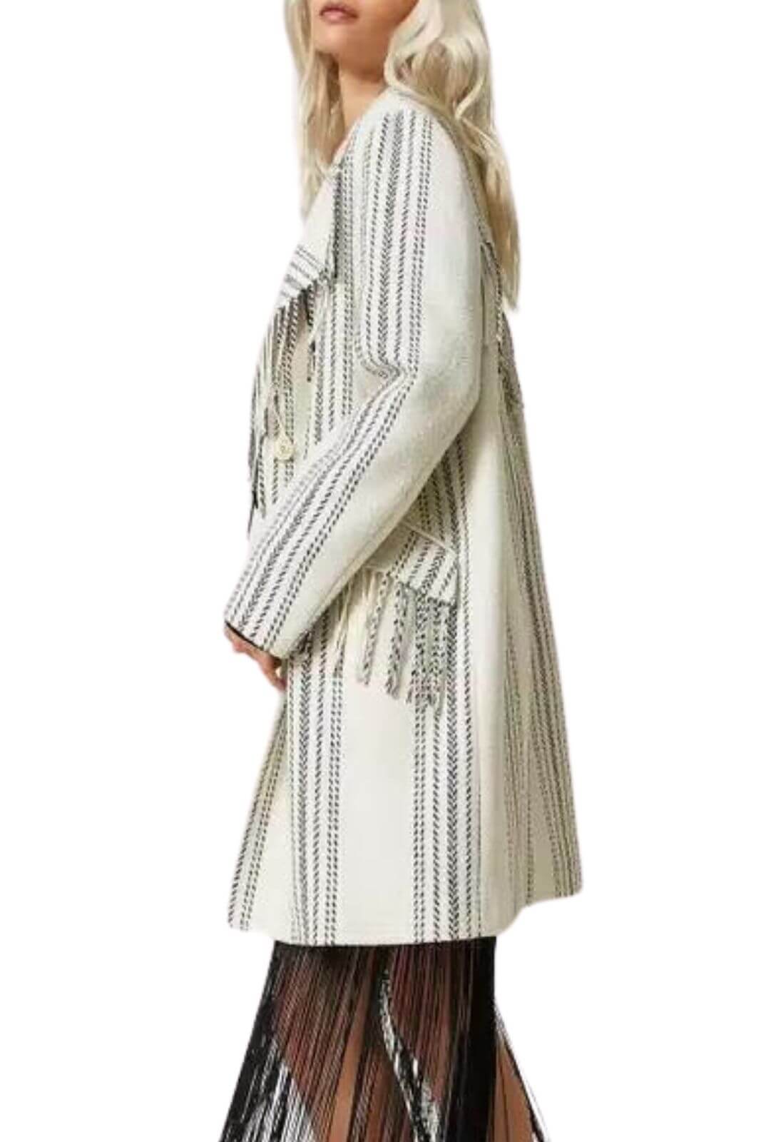 Twinset Milano cappotto donna in misto lana jaquard