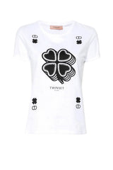 Twinset Women's T-Shirt with Four-Leaf Clover Print