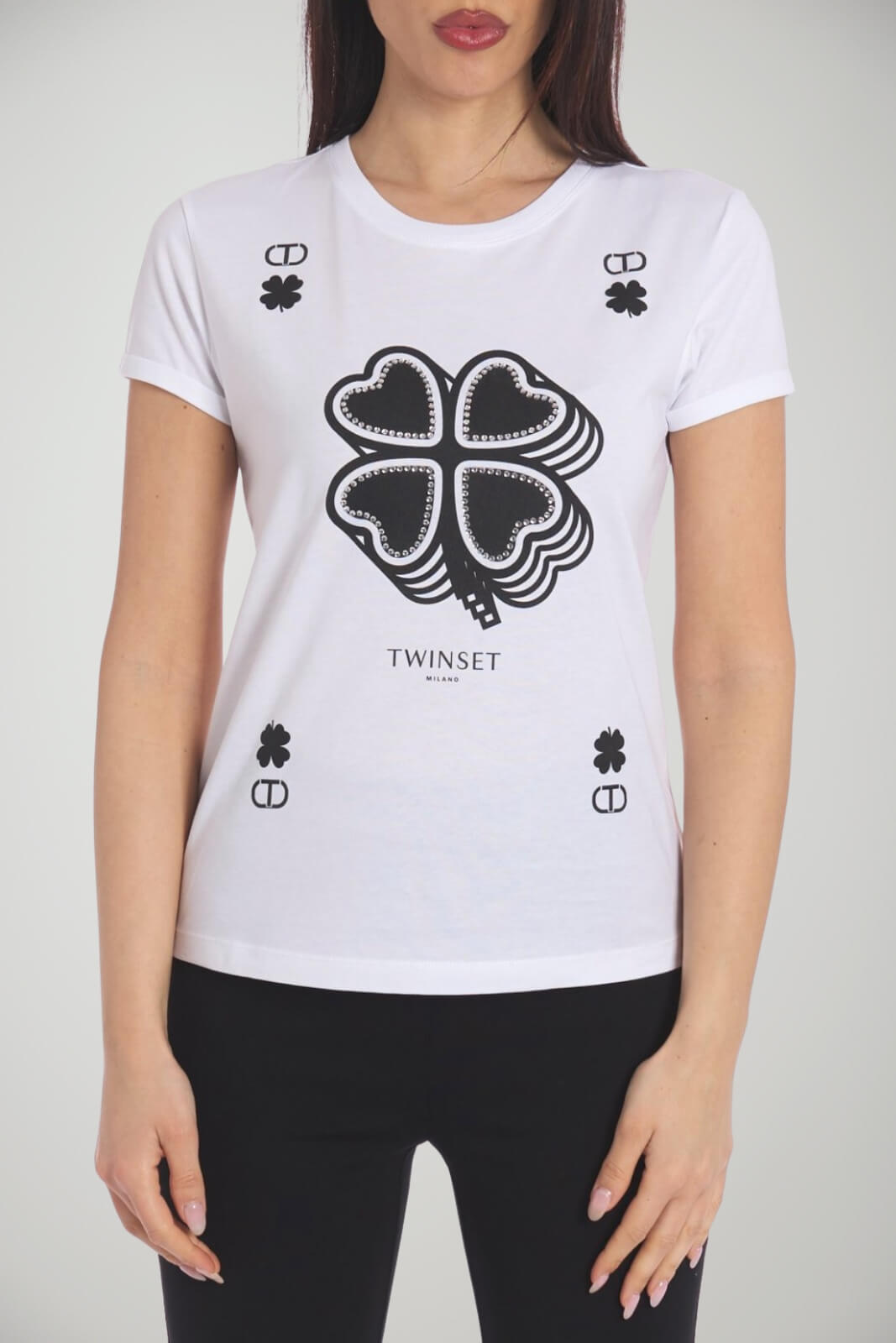Twinset Women's T-Shirt with Four-Leaf Clover Print