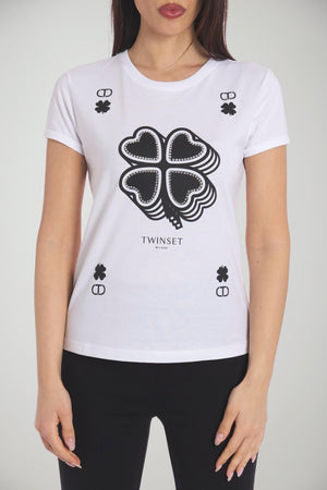 Twinset Women's T-Shirt with Four-Leaf Clover Print