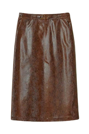 Twinset Milano women's longuette skirt with lizard-effect leather