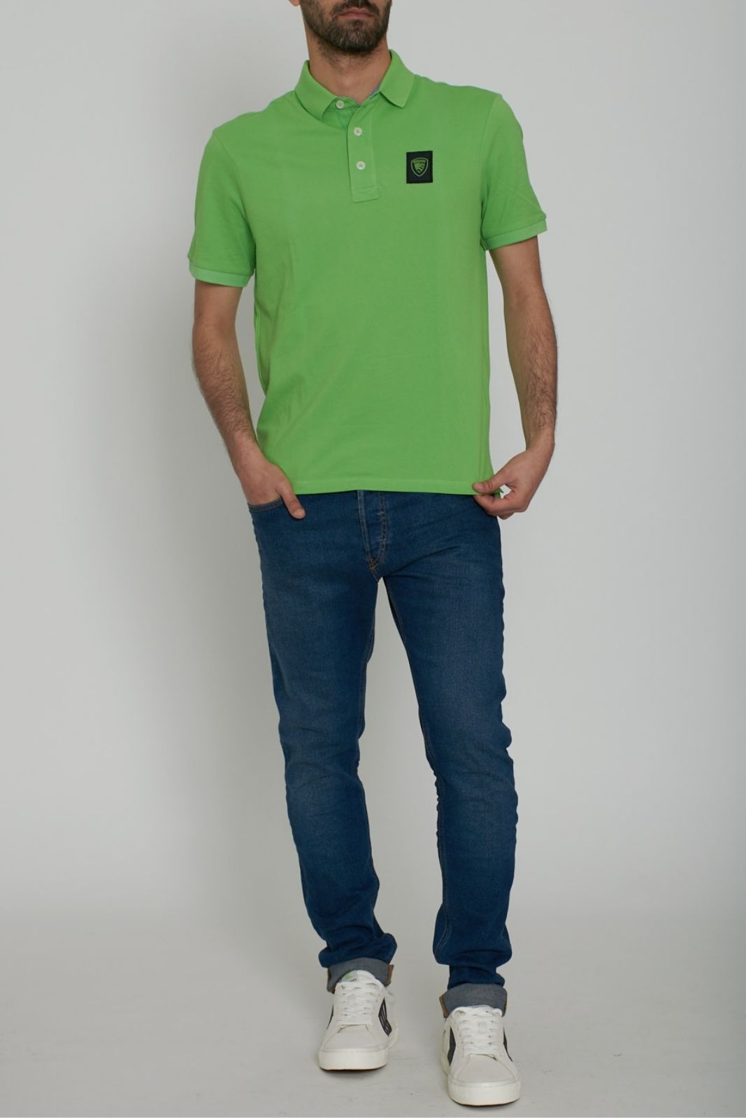 Blauer Polo Uomo in piquet con logopatch