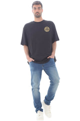 Versace Jeans Couture Camiseta para hombre con emblema en V, ajuste holgado