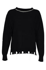 Vicolo Women's Sweater with Rhinestones on the Neck