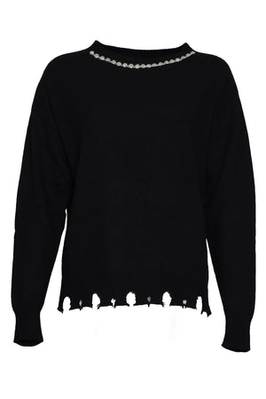 Vicolo Women's Sweater with Rhinestones on the Neck