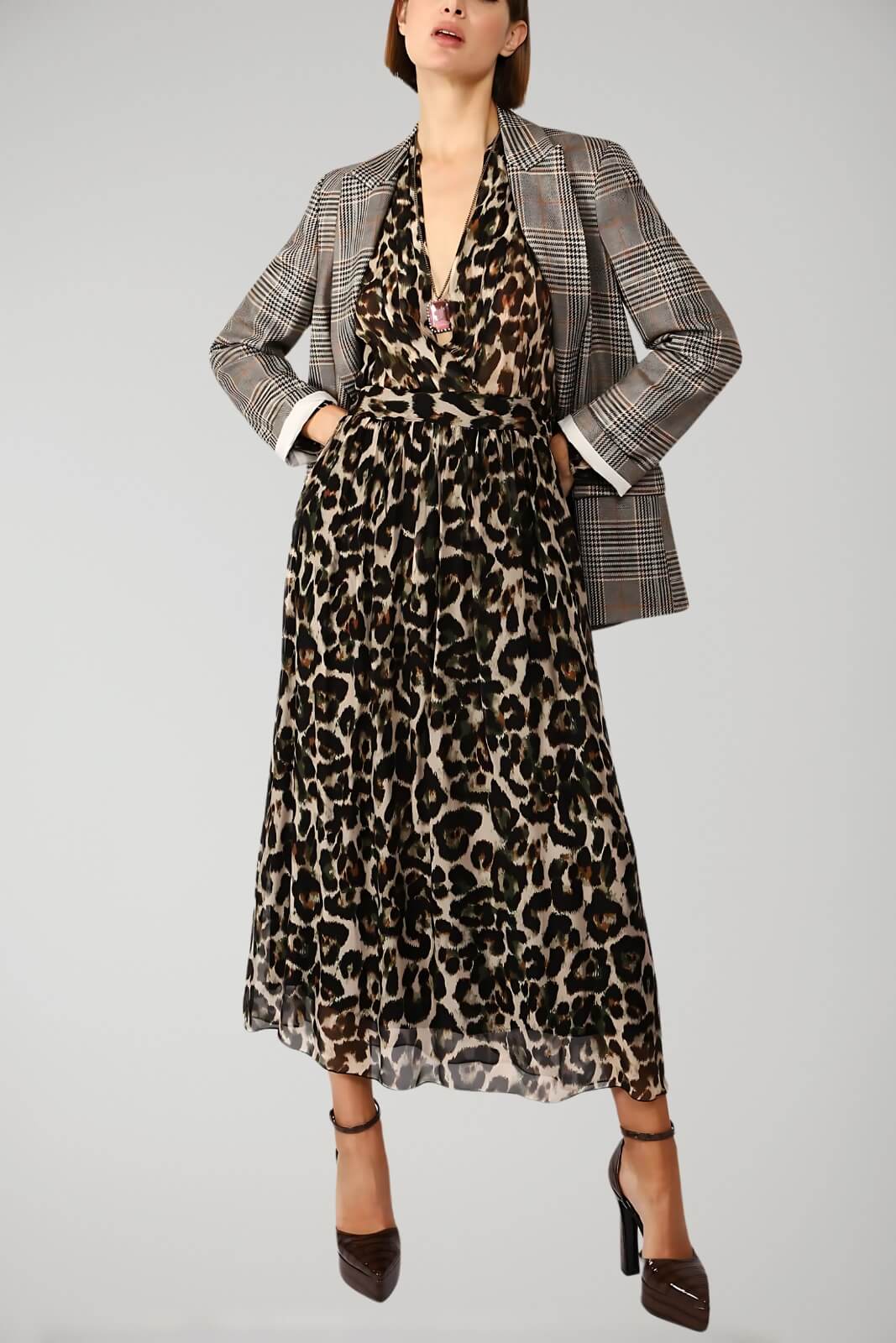 Dixie Women's Animal Print Dress with Bishop Sleeves