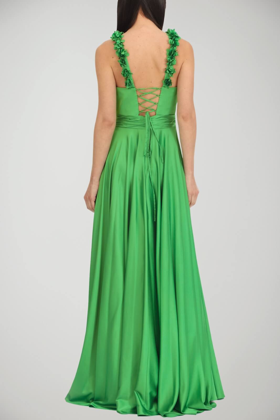 Allure Evening Women's Satin Dress with Decorated Shoulder Straps