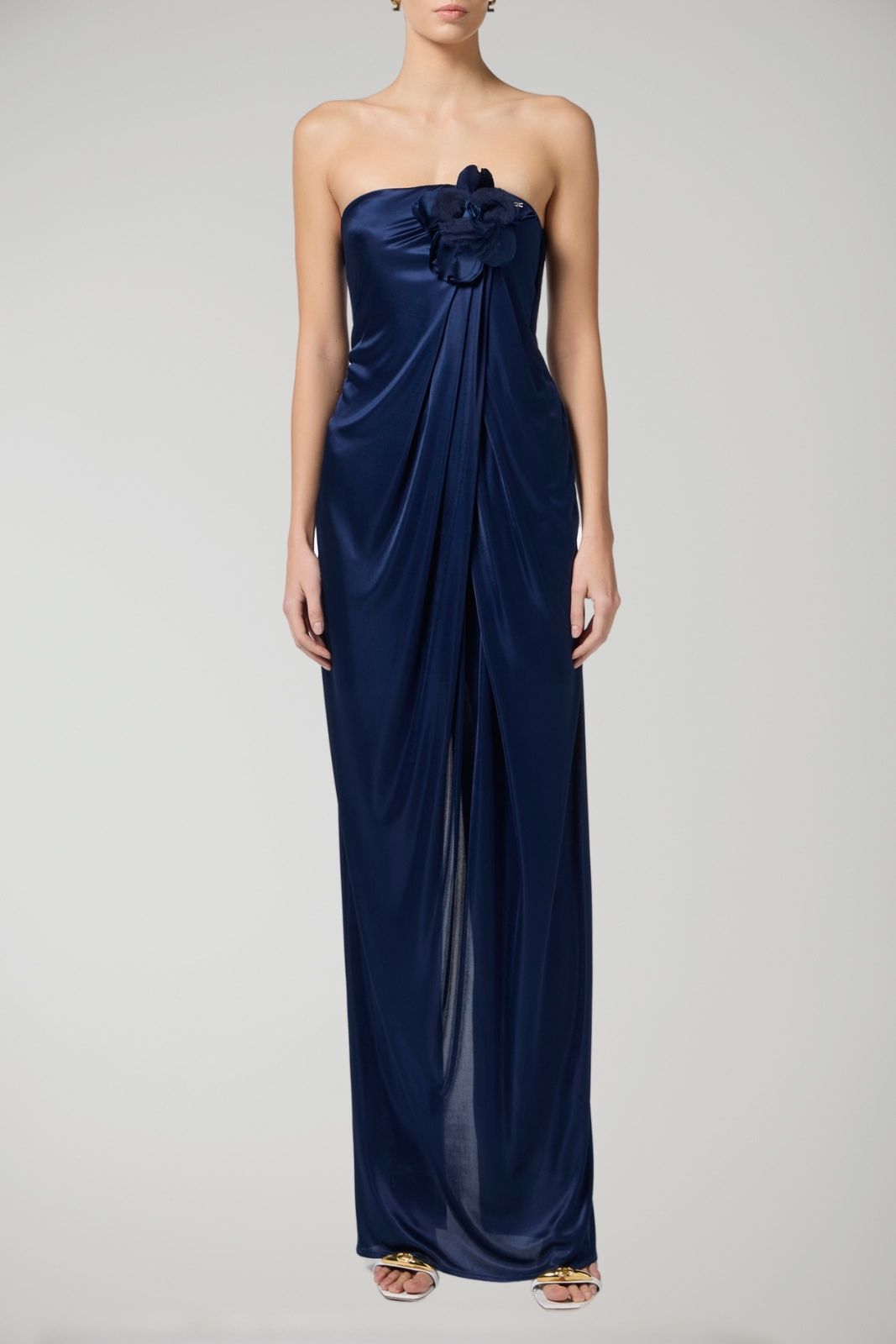 Elisabetta Franchi women's dress in shiny jersey with embroidered flower
