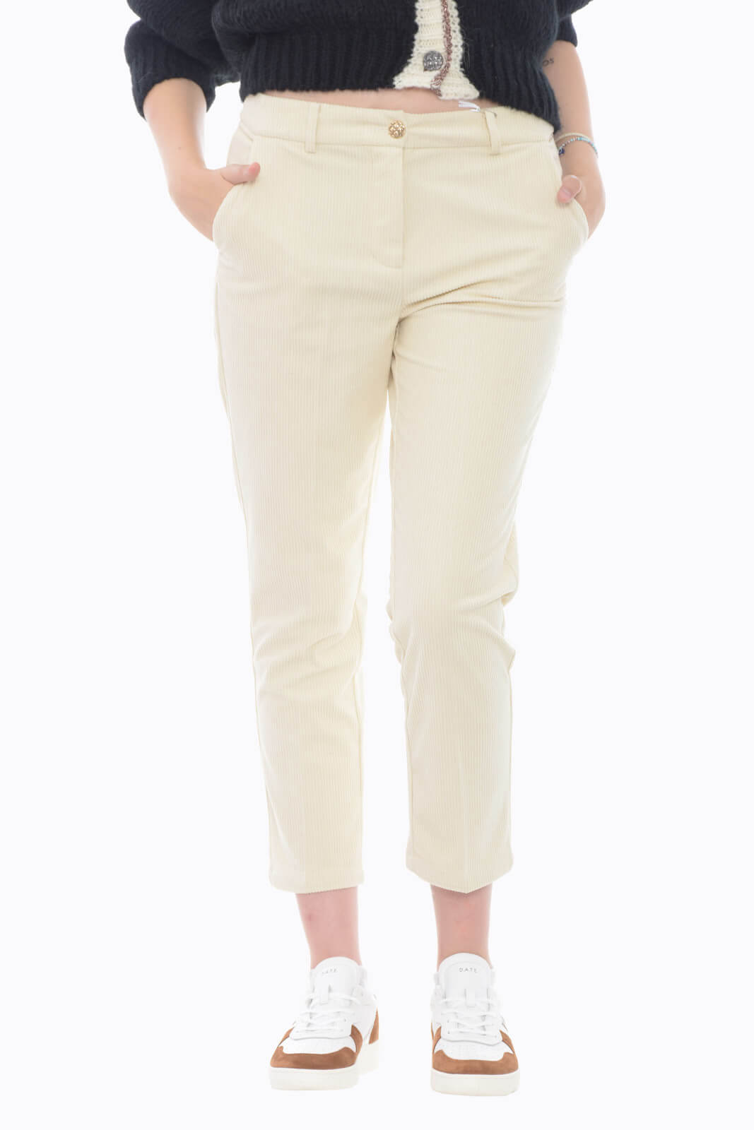 Loose Fit Pantaloni Velluto Bianco Dondup Pantaloni Velluto