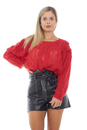 Twinset Milano women's sweater with cables and fringes