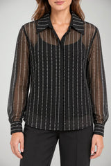 Actualee Camicia Donna in Tulle con Strass All Over