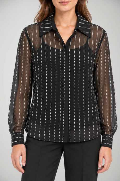 Actualee Camicia Donna in Tulle con Strass All Over